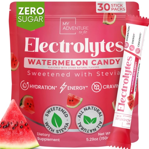 [BRSRAYY6OEMWYEIV] Zero Sugar Watermelon Candy Electrolytes Powder Packets (30 Pack) - All Natural Ingredients, Caffeine Free Energy for Refreshing Hydration - Vegan, Keto, Paleo Sugar Free Electrolytes Powder No Sugar