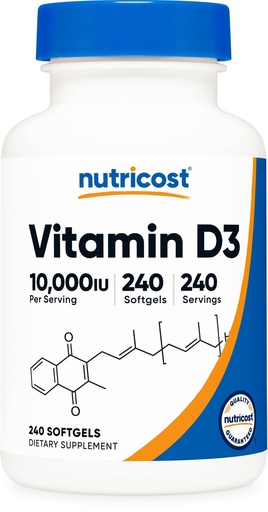 [BRSWKGQYC57GC3LK] Nutricost Vitamin D3 10,000 IU, 240 Softgel Capsules - Potent, Non-GMO, Gluten Free Vitamin D