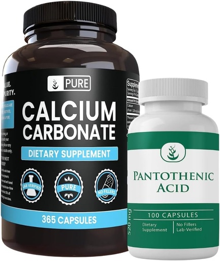 [BRSRO2QTCF4GY2YU] Pure Original Ingredients Calcium Carbonate and Pantothenic Acid Bundle, Various Amounts, Pure, Lab Verified