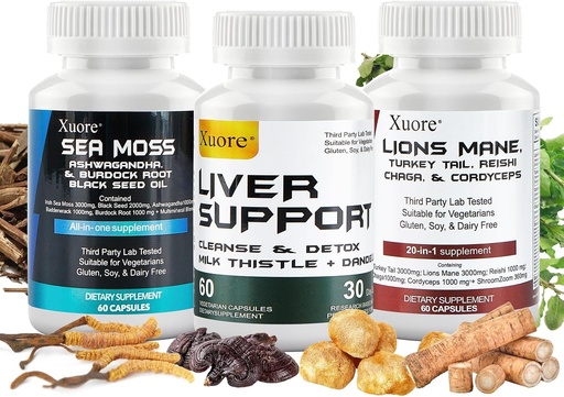 [BRSRAEL3BYNB4GY7] Sea Moss, Black Seed Oil,Mushroom & Herb Supplement with Lions Mane, Turkey Tail, Reishi, Cordyceps, Chaga,And Liver Cleanse and Detox & Repair - with Milk Thistle ,All In One Supplment (3 packages).