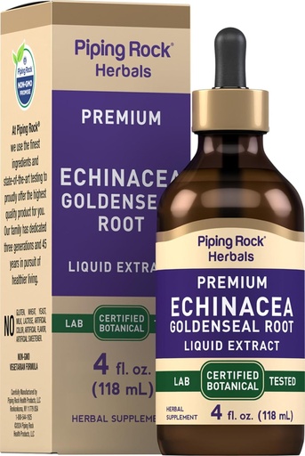 [BRSROAQDCB6WCFLD] Piping Rock Echinacea Goldenseal Tincture | 4 Fl Oz נוזל טיפות | אלכוהול חינם Herbal Extracts