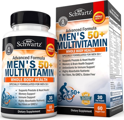[BRSWGAYRB4IW2D3O] Once Daily Multivitamin for Men 50 and Over - Supplement for Heart Health Support - with Zinc, A, B, C, D3, E Vitamins - for Memory & Brain Health Support - Designed for Whole Body Health - 60 Count