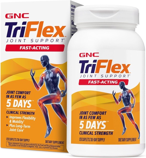 GNC TriFlex fri-acting 2.0, ปรับปรุงความสบายและความไม่สงบ, ความแข็งแรงในคลินิก Doses of Gluzosine/Chondroitin and Boswellia-so Turmeric 120 Caplets