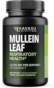 [BRSRA2Y6CUIRQEQV] Mullein Leaf Capsules for Respiratory Health - 5000mg Extract 10:1 for Lung Support and Immune Function - 180 Count - Vegan, Non-GMO Capsules - Herbal Supplement for Daily Wellness - 6 Month Supply