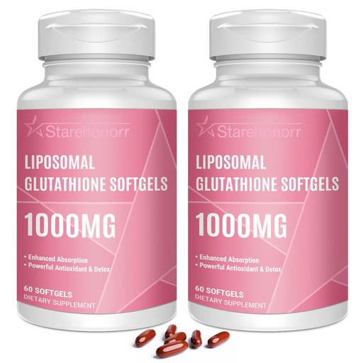 [BRSRMZT7AQBQIALV] Liposomal Glutathione Softgels 1500MG, Reduced Glutathione Supplement with Vitamin C, Better Absorption, Non-GMO Powerful Antioxidant for Healthy Aging, Detox, Immune Health,120 Softgels