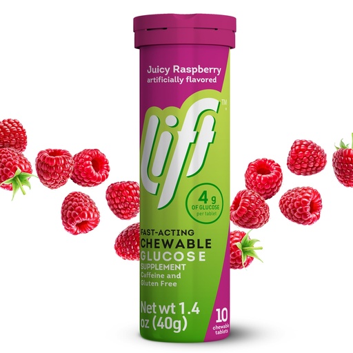 [BRSWYFQDOYCAKCTH] Lift Glucose Fast-Acting Glucose Chewable Energy Tablets, Raspberry, 10 ct Tube (Pack of 12)
