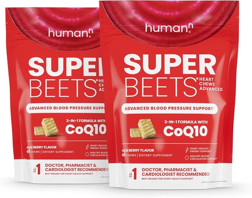 [BRSRAHQZAQFGG2TL] HumanN SuperBeets Hjerte Chews Avansert - 100mg av CoQ10 Plus Beetroot & Grape Seed ekstrakt, 120 Count