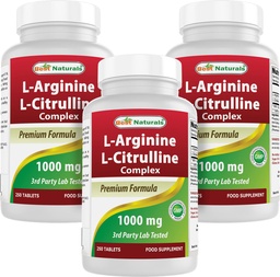 Best Naturals L-Arginine L-Citrulline Complex 1000 mg 250 Tablets (250 Count (Pack of 3))