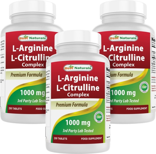 [BRSW2A3QAABWCGYV] Best Naturals L-Arginine L-Citrulline Complex 1000 mg 250 Tablets (250 Count (Pack of 3))