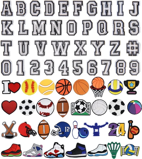 [BRSRMYDYPMCREADX] Letters Numbers and Sports Decoration Charms, Basketball Baseball Hockey Softball Soccer Football Gift for Boys Kids Teens and Adults