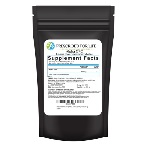 [BRSWYZT5CIAR42TP] Prescribed For Life Alpha GPC Powder, L Alpha glycerylphosphorylcholine, Choline Supplement for Cognitive Function, Non GMO, Vegan, Soy Free (113g)