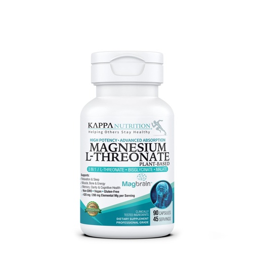 [BRSW2BQOC4FQKCA3] Kappa Nutrition Powered by Magbrain® Magnesium L-Threonate Plant-Based, 90 Vegan Capsules, 420mg Elemental Magnesium (3 Capsules) from 2,253mg, Brain, Sleep & Muscle Support.