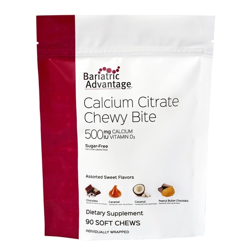 [BRSWYZQ3CUCBY3L6] Bariatric Advantage Calcium Citrate Chewy Bites 500 mg - Highly Absorbable & Digestible - Vitamin D3 - Easily Chewable Calcium Supplement - Assorted Sweet Flavor - 90 Count
