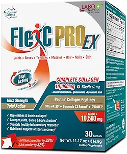 [BRSWYZIFDMGRSD35] LABO Nutrition FlexC PRO EX, Full Spectrum Collagen, Type I, III, V & X, Peptan Collagen, Eggshell Membrane, Water Soluble Silica & Curcumin C3 Reduct, for Hair, Skin, Nails, Joint, Bones, Muscles