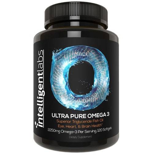 [BRSWIBY2CIPAAC36] Intelligent Labs Triglyceride Omega 3 | 2250mg per 3-Capsule Serving | Burpless Fish Oil Capsules | 120 Softgels Per Bottle