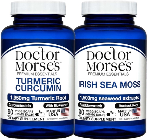 [BRSRAAYRDJ5RSCD6] Doctor Morse's Turmeric Curcumin 1950mg & Irish Sea Moss 1500mg Bundle - Joint Support, Immune Boost, and Overall Health with BioPerine and Bladderwrack FDA-Registered, NSF-Certified 90 Capsules