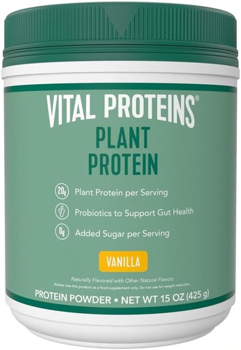 [BRSRMBIKOICBUYAV] Vital Proteins Protein Powder – 20g Plant Based Protein with Chickpea – 1B CFU Probiotic for Gut Health, No Added Sugar – Vanilla, 15 oz