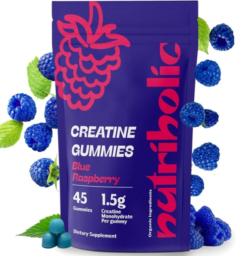 [BRSROBAPAQFAGDQ3] Creatine Monohydrate Gummies for Men and Women - Easy to Digest, Vegan, Gluten-Free, Non-GMO, 1.5g of Creatine per Gummy - 45ct (45 Count, Blue Raspberry)