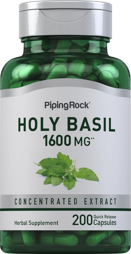 [BRSRMAALCEBQGCTA] Piping Rock Holy Basil Supplement | 200 Capsules | Herb Leaf Extract | Ocimum Tenuiflorum | for Men and Women | Non-GMO, Gluten Free