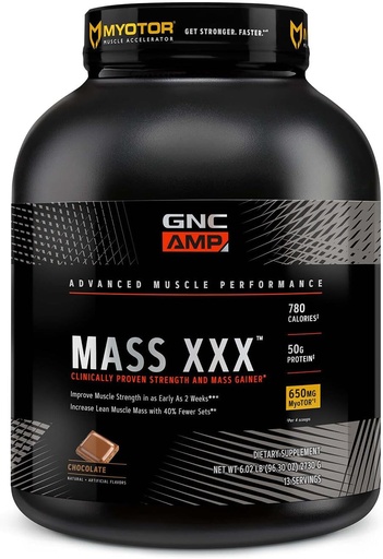 [BRSW2YYNOF7WKDLU] GNC AMP Mass XXX, Clinically Proven Weight Gainer Protein Powder, Improves Strength and Size, 780 Calories, 50g Protein, Micronized Amino Acids, Creatine, Betaine, Chocolate, 13 Servings, 6 Pounds