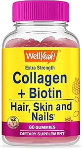 [BRSROYI3DMOWMC33] WellYeah Collagen with Biotin Gummies - Supports Skin, Hair, Nail Health, Joint Function, Bone Density, Muscle Growth, Cognitive Performance - Gluten Free, GMO Free - 60 Count