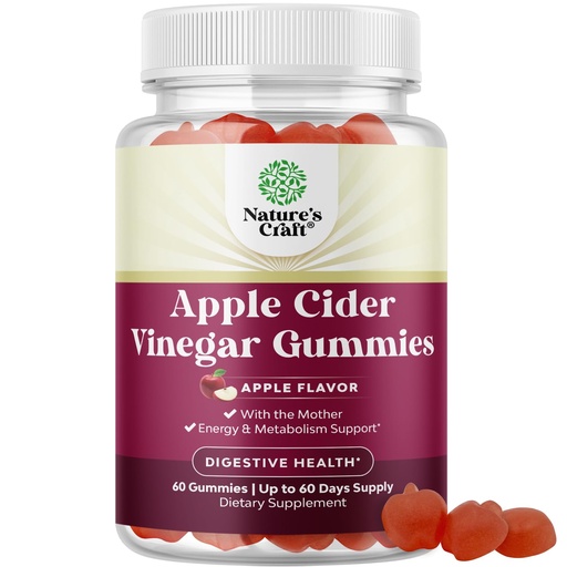 [BRSWGBAYBV7Q2YIV] Apple Cider Vinegar Gummies with Mother - Cleanse & Detox ACV Gummies for Weight Loss, Gut Health, Bloating, Metabolism & Energy Support - ACV with Mother with B12 Vitamin, B6 & Pomegranate - 60 Ct