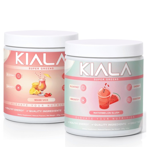 [BRSRAAYRCN5QM3TF] Kiala Nutrition Super Greens, Organic Greens Powder, Spirulina & Chlorella Superfood Powder, Sugar & Gluten Free Vegan, Spectra Blend, Miami Vice, Watermelon Slush 2 Pack
