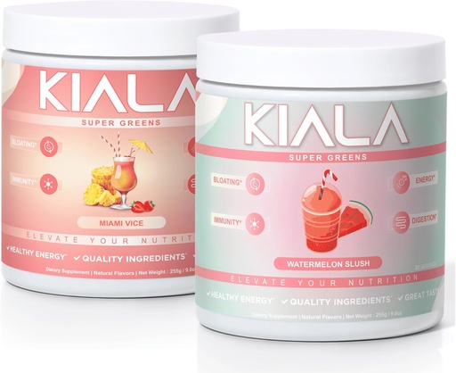 [BRSRAAYRCN5QM3TF] Kiala Nutrition Super Greens, Organic Greens Powder, Spirulina & Chlorella Superfood Powder, Sugar " Gluten Free Vegan, Spectra Blend, Miami Vice, Watermelon Slush 2 Pack