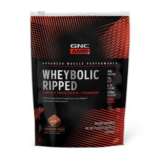 [BRSWYCQQPN5AKD3H] GNC AMP Wheybolic Ripped Protein Powder & Thermogenic Supplement, Increases Muscle Strength & Size, Energy & Endurance, 40g Protein, 6.2g Leucine, 15g EAA, Caffeine, Chocolate Fudge, 9 Serving