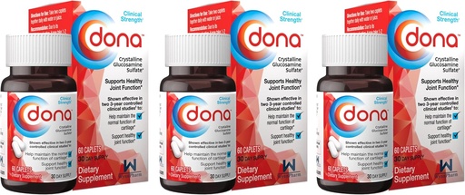 [BRSWY2T4DEMRU3LD] Dona Crystalline Glucosamine Sulfate, 750 Mg, Joint Supplement Pills for Knee Comfort & Joint Health Support, 750 Mg, 60 Count (3 Pack)