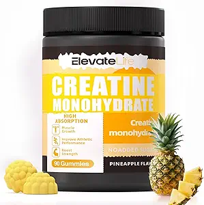 [BRSRAZYFOIHRSD35] ElevateLife Creatine Monohydrate Gummies 5g for Men Women - Sugar Free Chewable Supplement. 90 Gummies Lemon