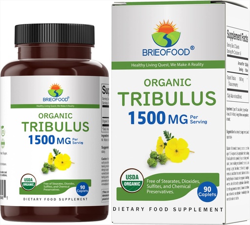 [BRSRMZDQBYHGKEIU] Brieofood Organic Tribulus 1500mg, 45 Servings, Vegetarian, Gluten Free, 90 Vegetarian Tablets