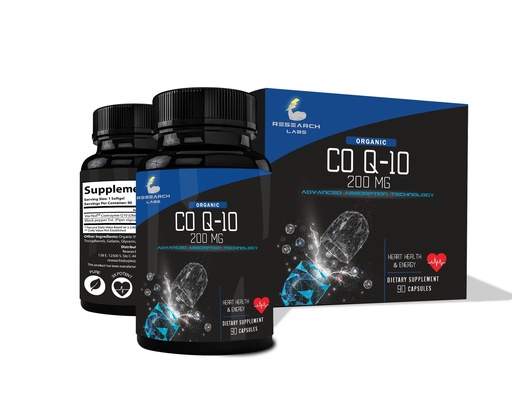 [BRSRMBTYCIBBEDLG] Research Labs Advanced Absorption 200mg CoQ10 w/Black Pepper Extract. 90 Softgels. Organic, Gluten Free, Heart Health Support, Energy Production, Antioxidant Supplement