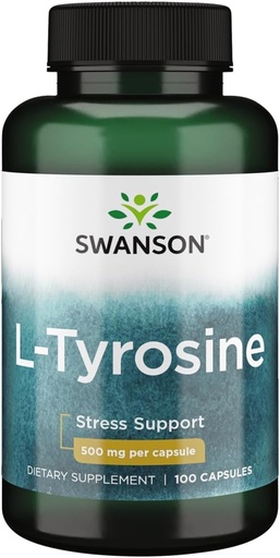 [BRSWIYDQCRYBU3T6] Swanson L-Tyrosine - Amino Acid Supplement Promoting Stress Support, Cognitive Function, and Mental Clarity - Helps Support Overall Brain Health - (100 Capsules, 500mg Each)