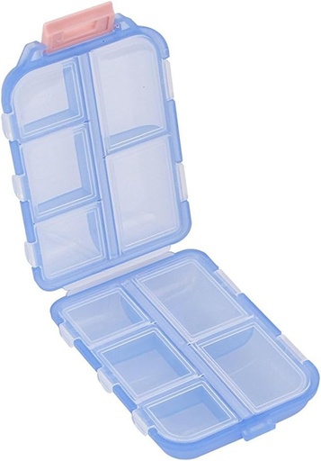 [BRSWGEAYAB6ROCT2] Pill Case - Portable Tablet Container Box with 10 Compartments - Medicine Capsule Vitamin Foldable Organizer Dispenser Holder Storage for Travel Trip Pocket Purse - Clear Blue