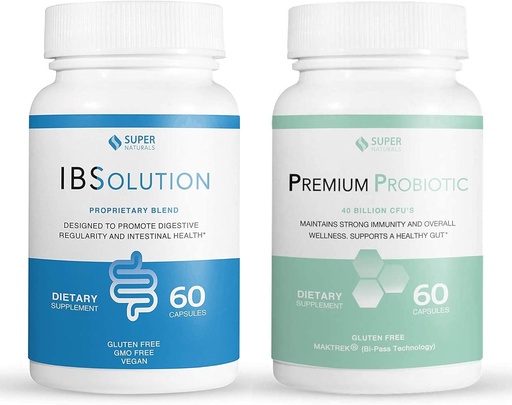 [BRSROCAOCV4AI3TP] IBSolution Gut Health Bundle - All Natural Gut Health Support & Premium Probiotics w/ 40 Billion CFU for Support of Irregular Bowels, Bloating, Constipation, Gas, Abdominal Pain - 2 Pack (120 Caps)