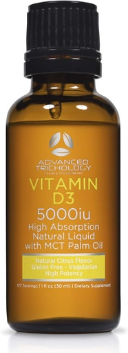 [BRSWGYD6DIMBAC34] Advanced Trichology Vegetarian Liquid Vitamin D3-5000 eu Υψηλή Απορρόφηση - 1000 eu per Drop - 6 Μήνες Προσφορά - Χωρίς γλουτένη 365 VIT D - 1 Υγρή Ουγγιά (Pack of 1)