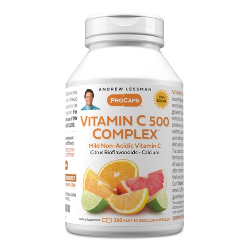 [BRSWIEIBOAPRAETI] ANDREW LESSMAN Vitamin C 500 Complex 360 Capsules - Non-Acidic Vitamin C Plus Citrus Bioflavonoids for Immune System and Anti-Oxidant Support, No Stomach Upset, Small Easy to Swallow Capsules