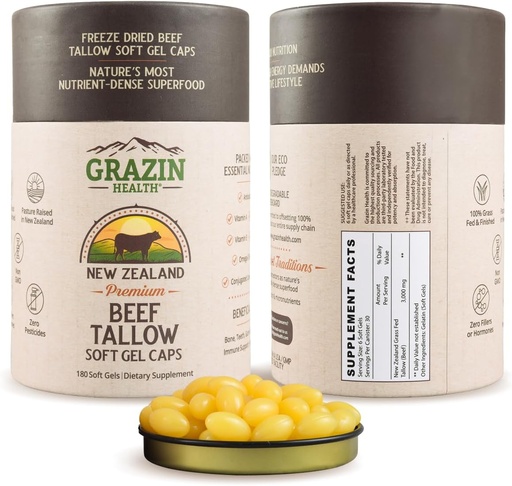 [BRSROZAQCMOQ4FL7] Gras Grade Beef Tllow Capsules  3000 mg Per Serving Pasture-Radar, GrasGession (New Zelanda) , Now-GO, No Fillers o agents de flux kMP Manu factured 30Dayy