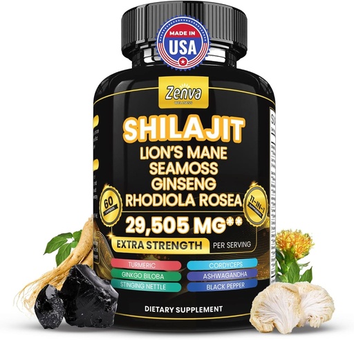 [BRSRAZY5C55RODL4] Shilajit and Sea Moss Combo Pure Shilajit for Men and Women Himalayan Shilajit Capsules Extra Strength with Lions Mane, Rhodiola Rosea, Ashwagandha, Cordyceps, Ginseng Plus Turmeric