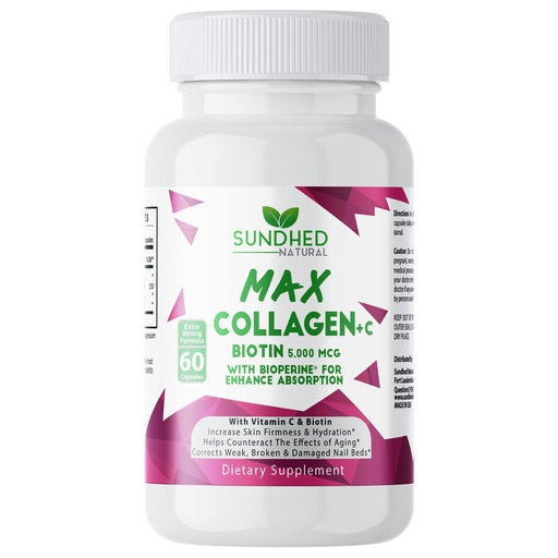 [BRSWEC3YAADRMCTP] Max Collagen Plus C (60 caps) - All Natural Collagen Capsules with Biotin & Bioperine to Boost Anti Aging Hydration & Skin Firmness - Collagen Pills to Strengthen Bones & Nails
