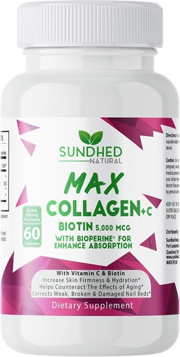[BRSWEC3YAADRMCTP] Max Collagen Plus C (60 caps) - All Natural Collagen Capsules with Biotin & Bioperine to Boost Anti Aging Hydration & Skin Firmness - Collagen Pills to Strengthening Bones & Nails