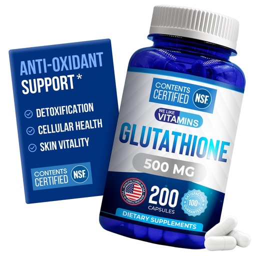 [BRSWGZL7AR5B6CTL] We Like Vitamins | NSF Certified Glutathione Supplement | Manufactured in USA | Highly Bioavailable | L-Glutathione Antioxidant Support|500mg Per Serving | 200 Capsules