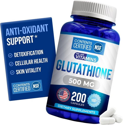 [BRSWGZL7AR5B6CTL] We Like Vitamins | NSF Certified Glutathione Supplement | Manufactured in USA | Highly Bioavailable | L-Glutathione Antioxidant Support|500mg Per Serving | 200 Capsules