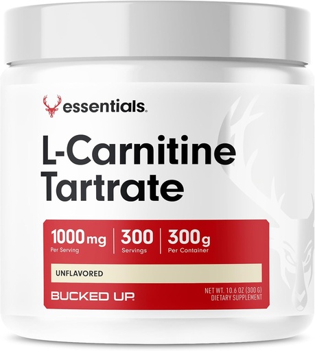 [BRSRMCQ3OQFAKYDX] Gebogen L-Carnitine Tartraat 1000mg poeder, Essentials (300 porties)