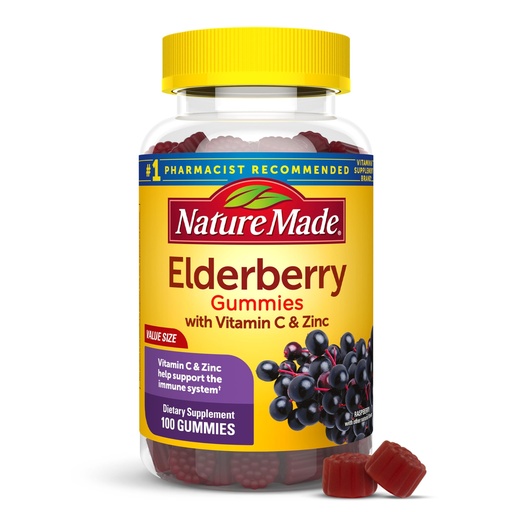 [BRSWYCQRBZ7BUCAV] Nature Made Elderberry Gummies with Vitamin C and Zinc, Dietary Supplement for Immune Support, 100 Elderberry Gummies, 50-Day Supply