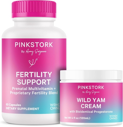 [BRSROGL5CR6RO3LF] Pink Stork Fertility Supplements for Women and Wild Yam Cream to Support Conception and Hormone Balance, Inositol, Ashwagandha, Vitex, and Folate - Duo