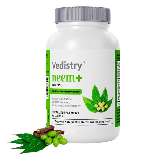[BRSROBAYBV7W2232] Vedistry Neem Supplements 1100mg Neem Tablets Supports Clear Skin, Detoxification & Immune Health, Neem Herbal Supplement for Acne & Promotes Healthy Skin with Long Pepper, 60 Vegan Tablets