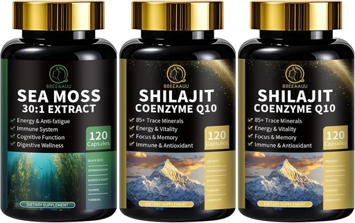 [BRSRAAAKB56Q4E35] Sea Moss and Shilajit Capsules for Men & Women, All in 1 Supplements with Shilajit, Sea Moss, Coenzyme Q10, Black Seed, Ashwagandha, Burdock for Energy, Antioxidant & Immune Support