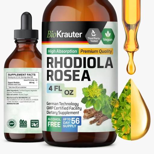 [BRSROGAZBV7AO2Y2] BIO KRAUTER® Rhodiola Rosea for Calm & Sleep Support - Vegan Rhodiola Rosea Supplement for Mood Support - Natural Calm Drops for Relaxation, 4 Fl.Oz 56-Day Supply, Alcohol & Sugar Free